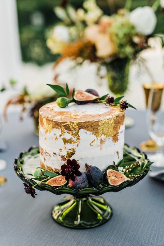 Autumnal Gold Leaf Wedding Cake