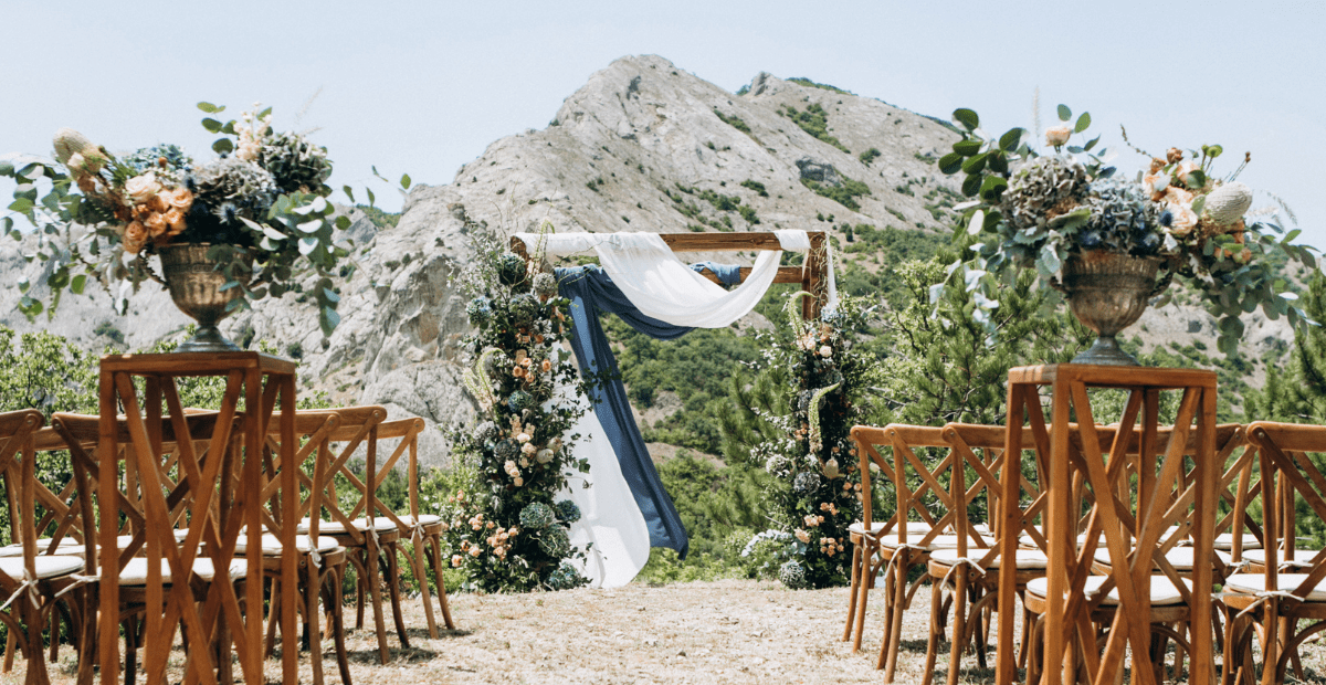 Outdoor Wedding Ceremony With Mountain View